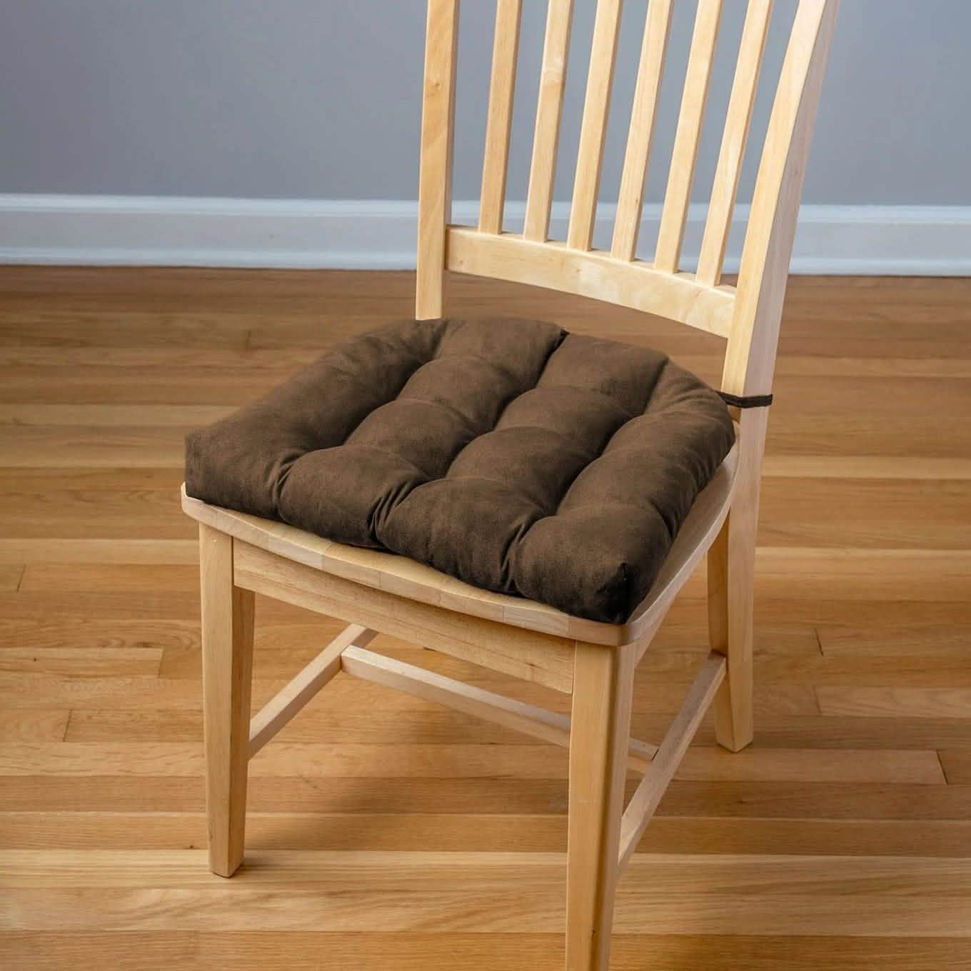 Micro-Suede Coffee Bean Brown Dining Chair Pad with Ties - Latex Foam Fill - Microfiber