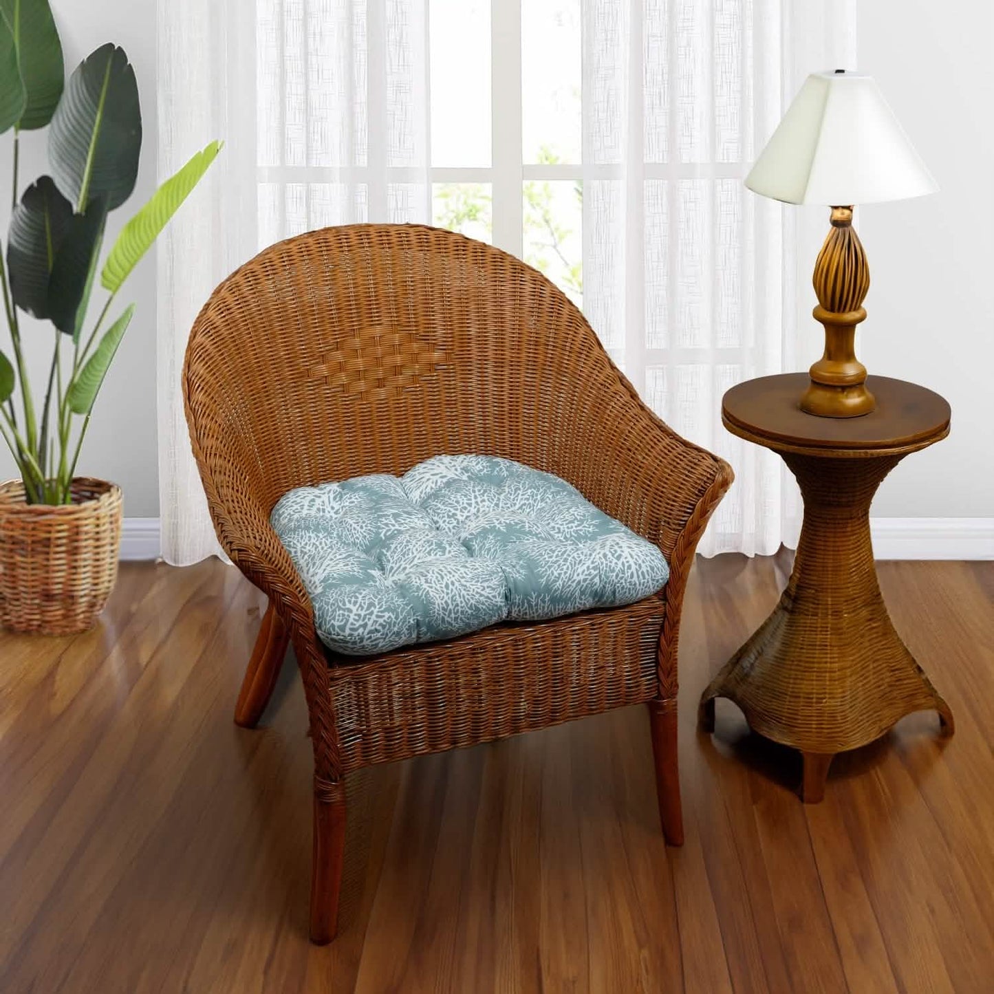 Ocean Blue Fan Coral Dining Chair Cushion - Latex Foam Filling