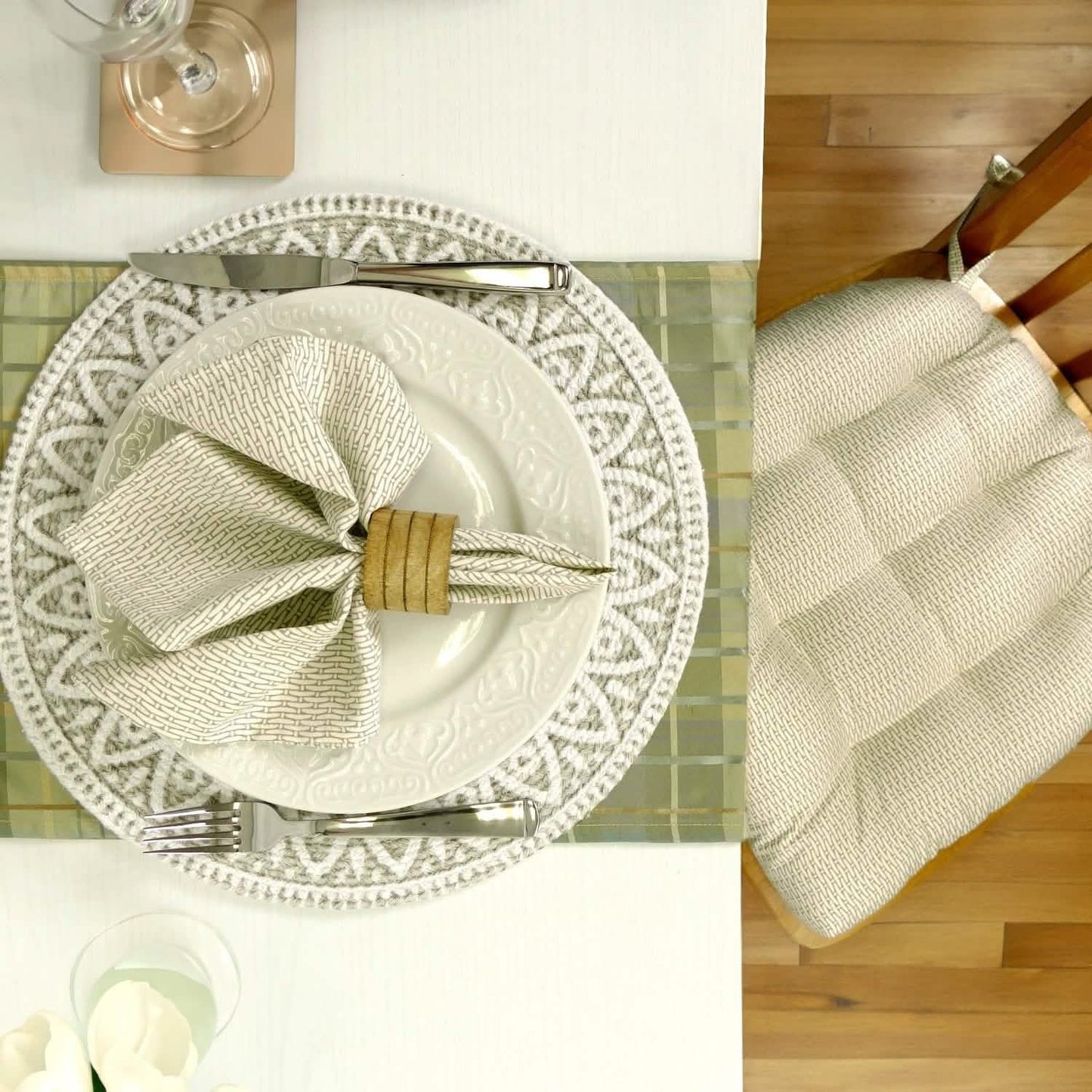 White Basket Dove Dining Chair Cushion - Reversible, Latex Foam Filling