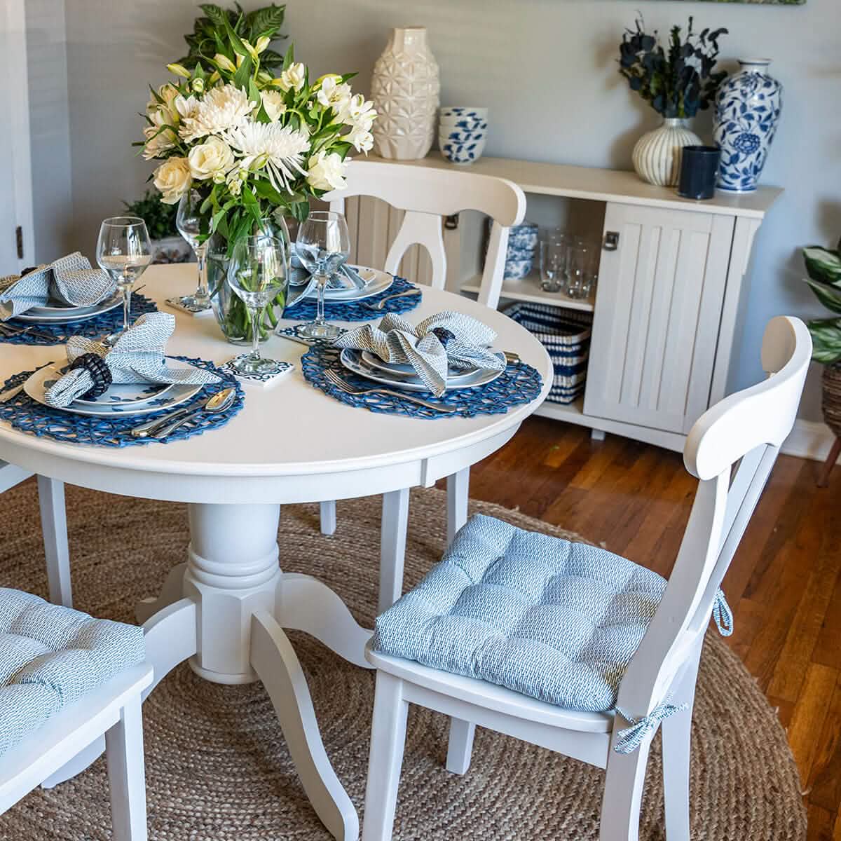 Basketweave Navy Dining Chair Pad - Reversible, Latex Foam Fill