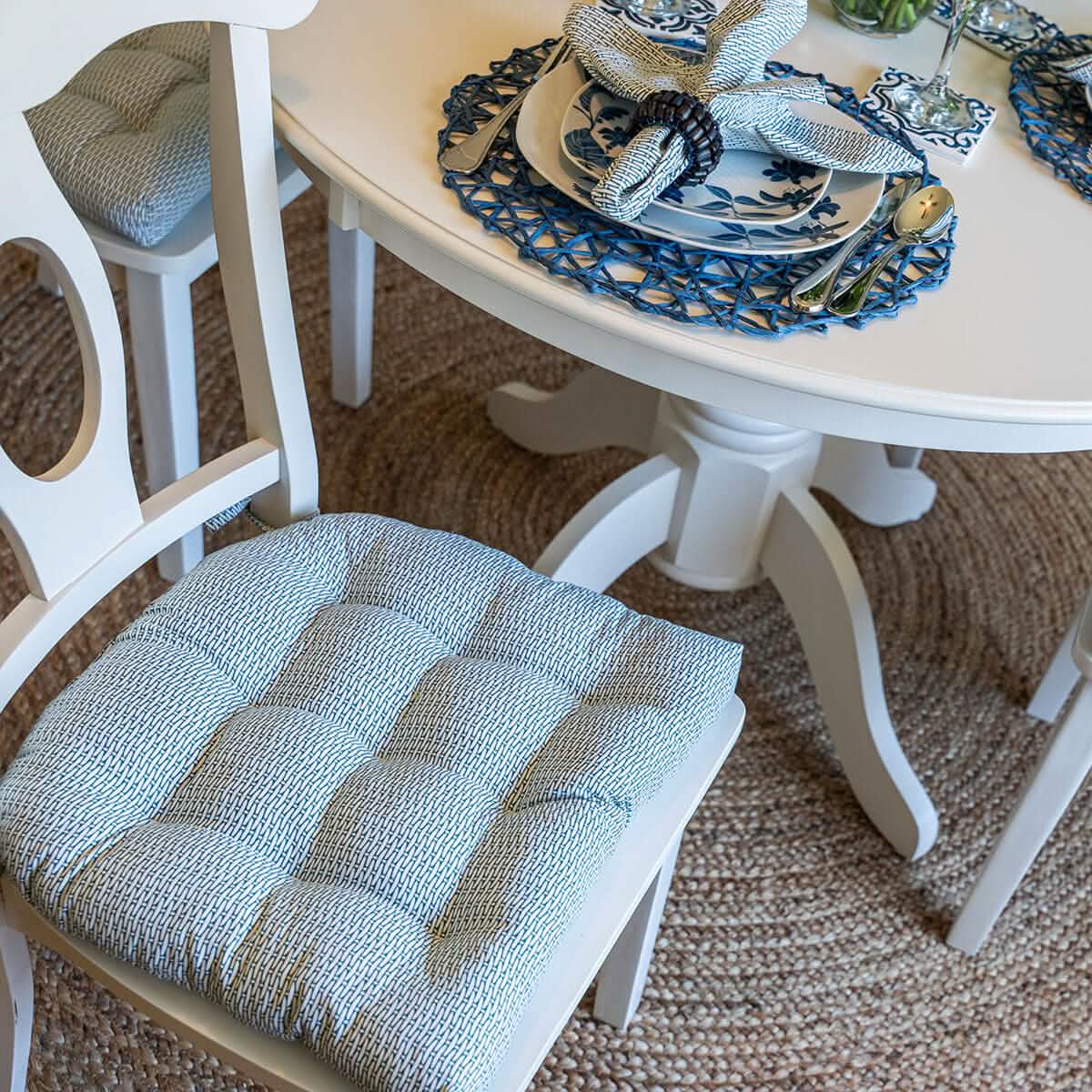 Basketweave Navy Dining Chair Pad - Reversible, Latex Foam Fill