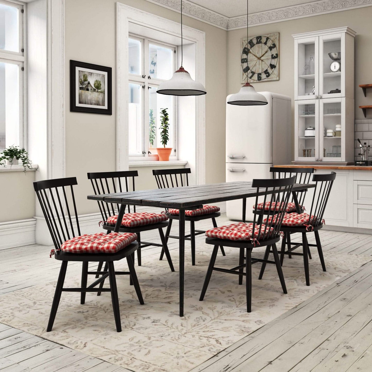 Classic Check Red Dining Chair Pads - Latex Foam Fill