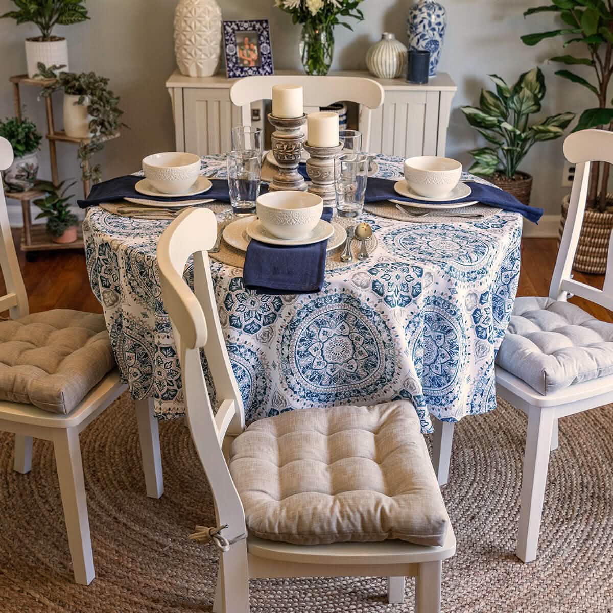 Beige Dining Chair Pads - Latex Foam Fill - Reversible