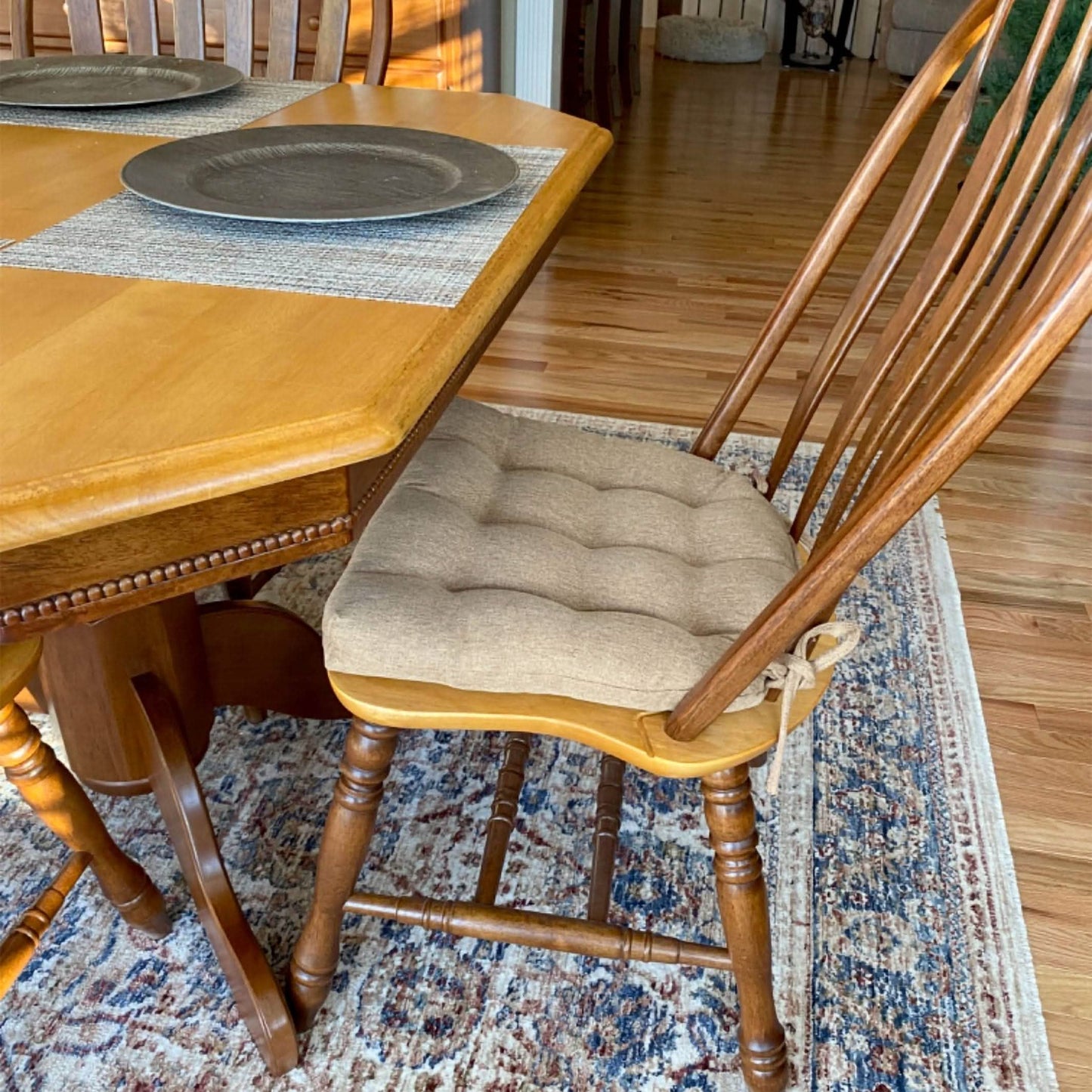 Beige Dining Chair Pads - Latex Foam Fill - Reversible