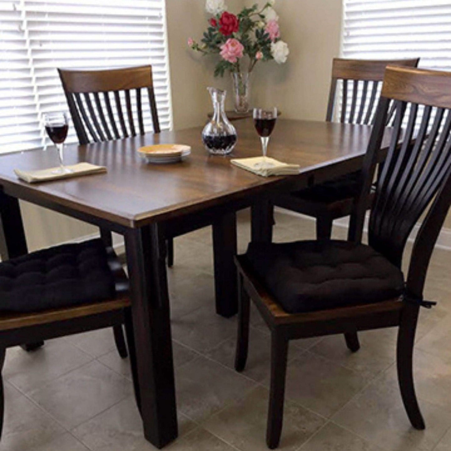 Micro-Suede Black Dining Chair Pads - Latex Foam Fill, Reversible