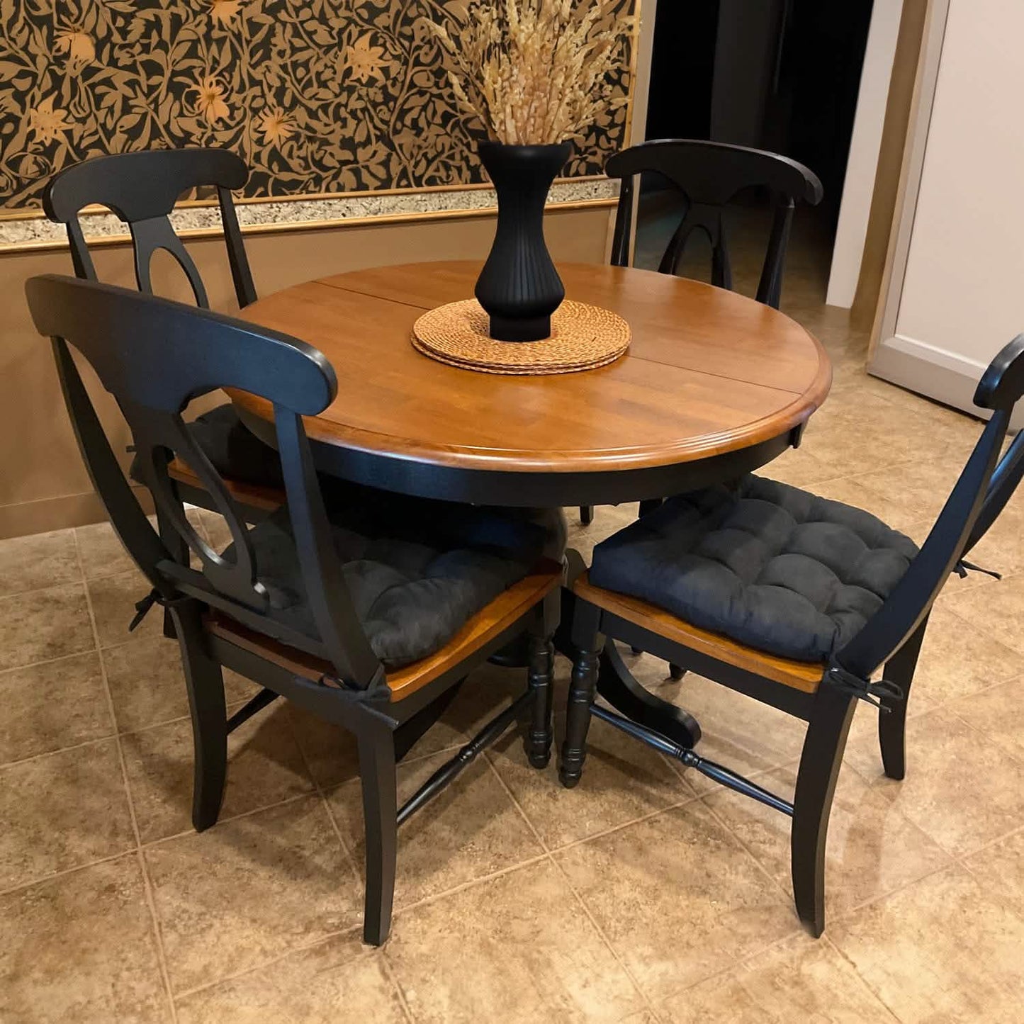 Micro-Suede Black Dining Chair Pads - Latex Foam Fill, Reversible