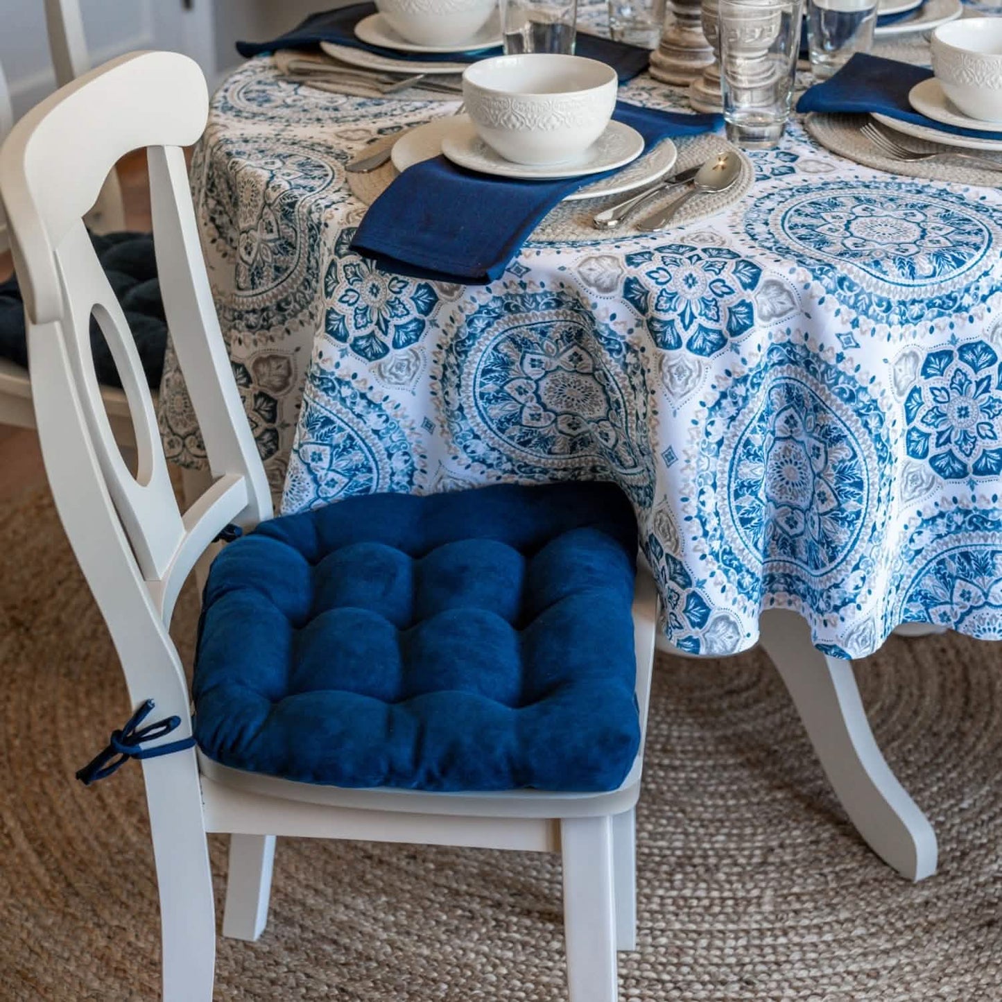 Micro-Suede Royal Blue Dining Chair Pads - Latex Foam Fill, Reversible