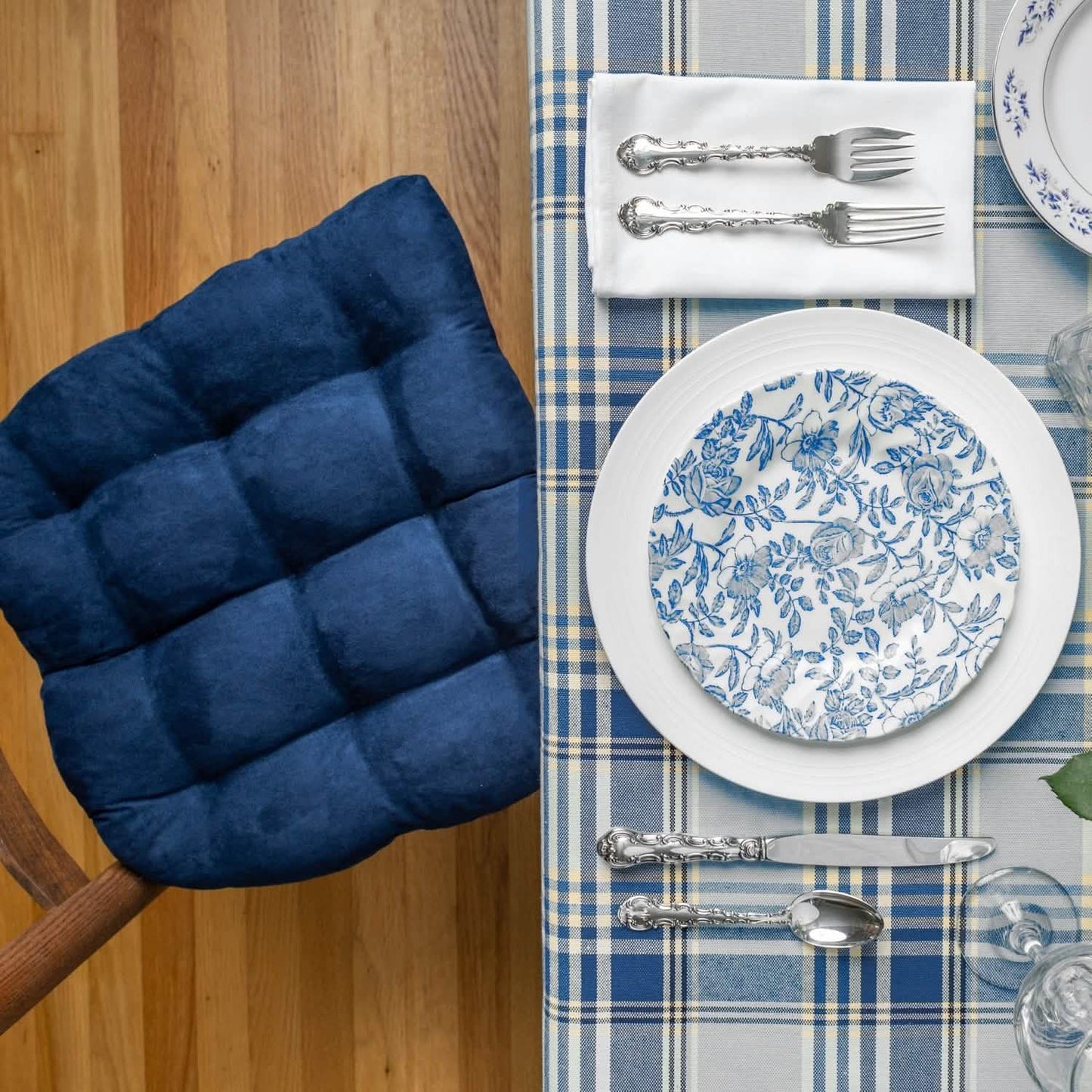 Micro-Suede Royal Blue Dining Chair Pads - Latex Foam Fill, Reversible