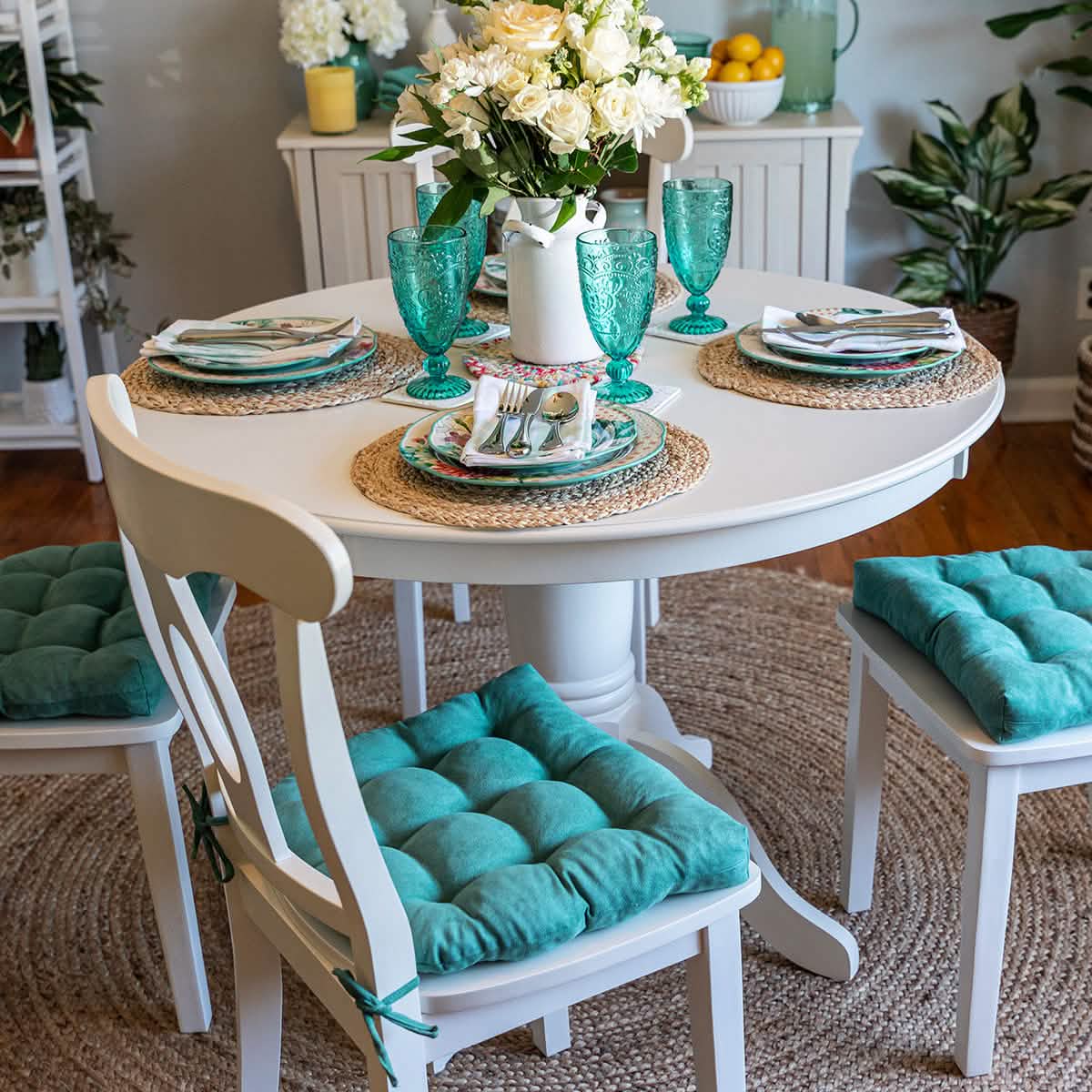 Micro-Suede Turquoise Dining Chair Pads - Latex Foam Fill - Solid Color Microfiber Ultra-Suede