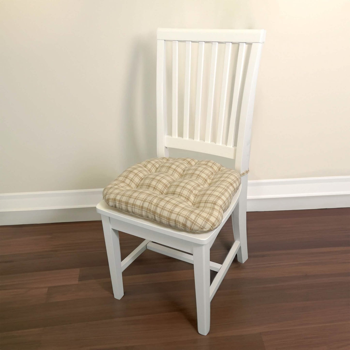 Montgomery Beige Natural Plaid Dining Chair Pads - Never Flatten Chair Cushion Tan
