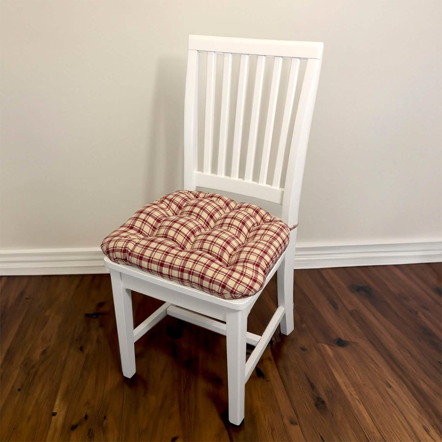 Montgomery Red Natural Plaid Dining Chair Pads - Never Flatten Chair Cushion