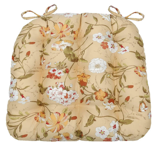 Mimosa Floral Dining Chair Pad with Ties - Never Flatten Chair Cushion