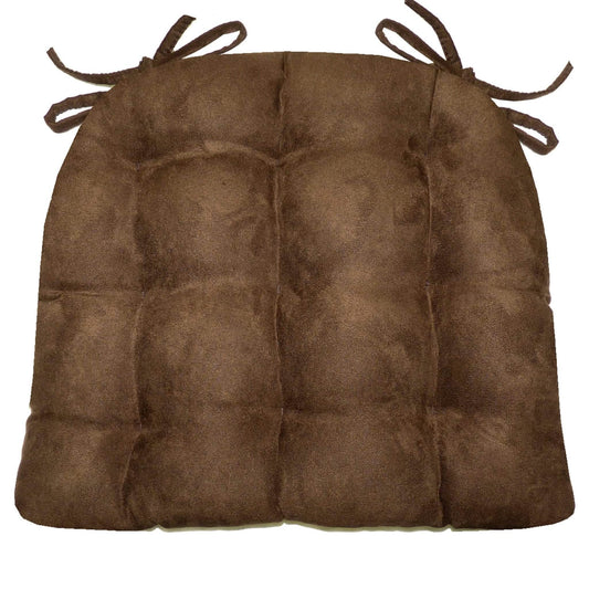 Micro-Suede Coffee Bean Brown Dining Chair Pad with Ties - Latex Foam Fill - Microfiber