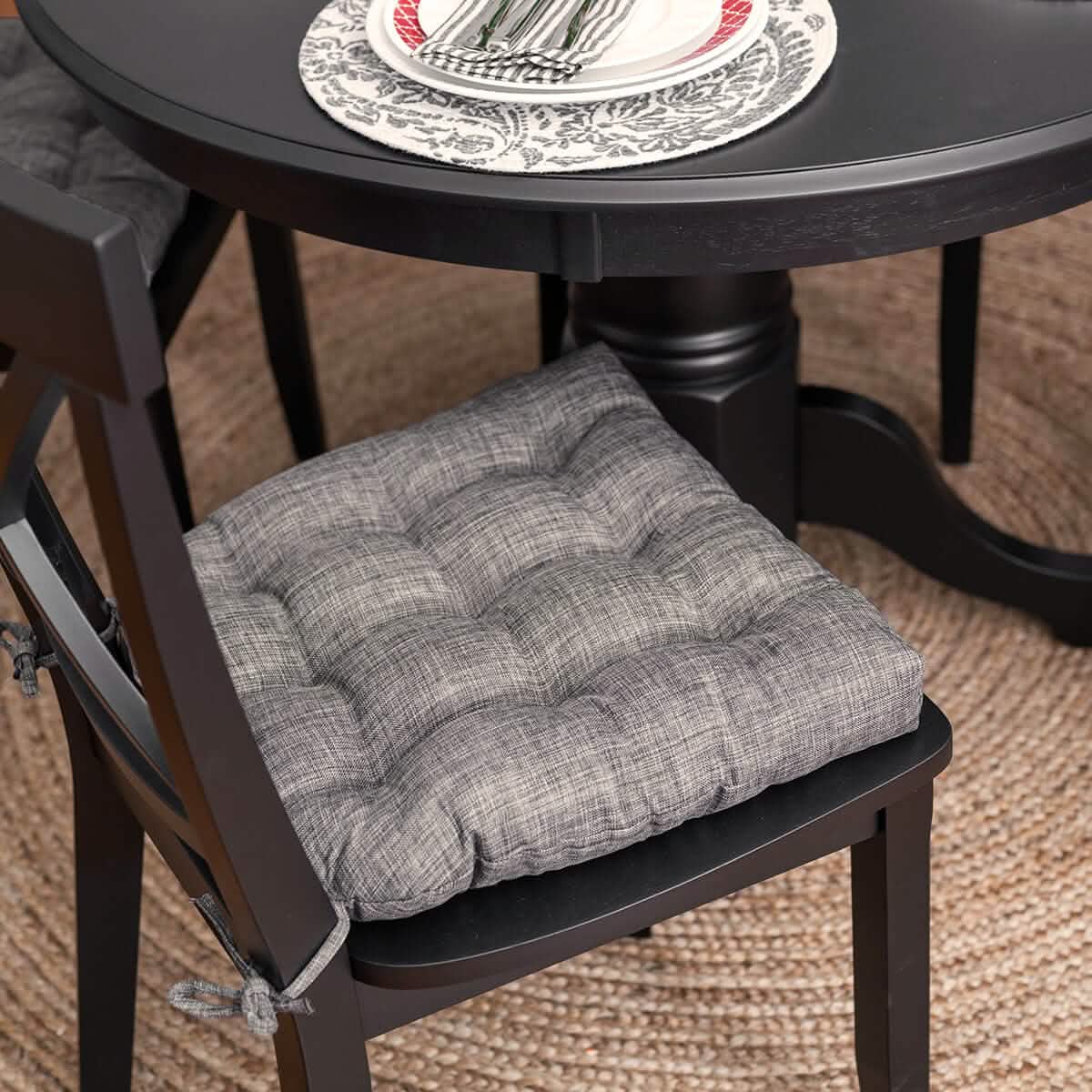 Pewter Grey Dining Chair Pads - Latex Foam Fill - Reversible