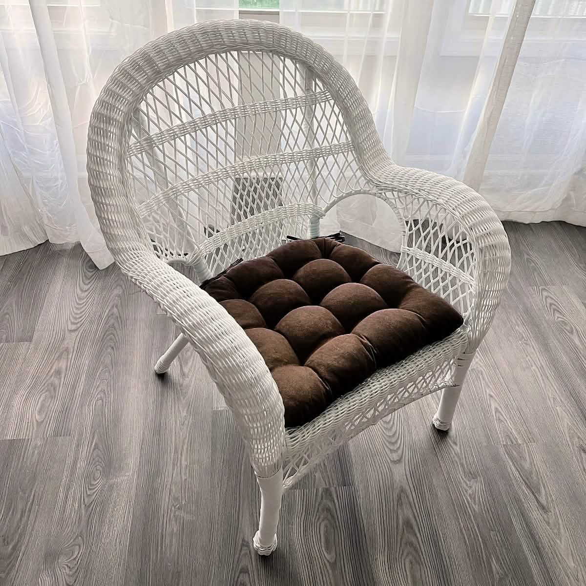 Micro-Suede Coffee Bean Brown Dining Chair Pad with Ties - Latex Foam Fill - Microfiber