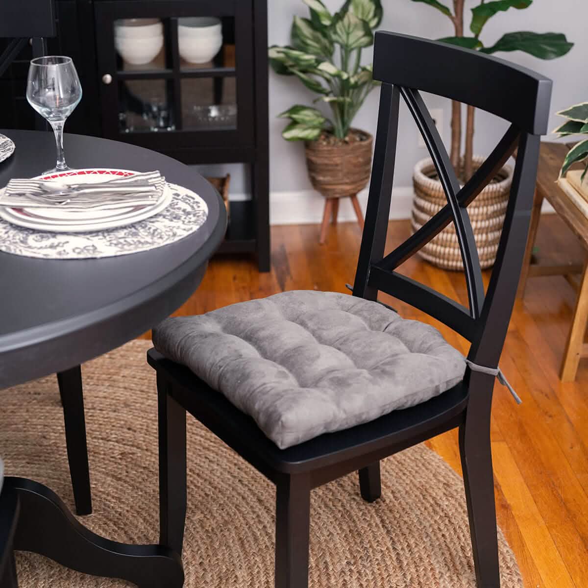 Micro-Suede Graphite Grey Dining Chair Pads - Latex Foam Fill